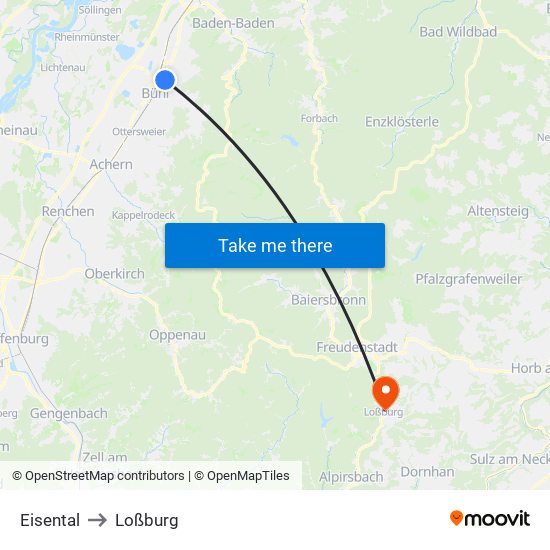 Eisental to Loßburg map