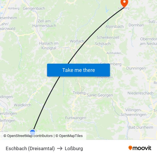 Eschbach (Dreisamtal) to Loßburg map