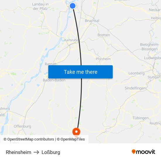 Rheinsheim to Loßburg map