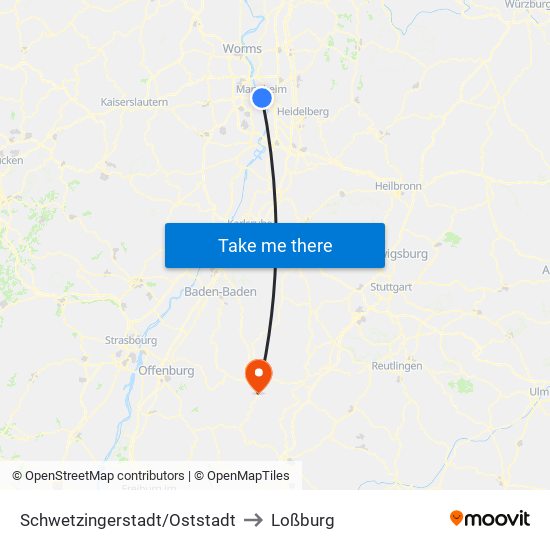 Schwetzingerstadt/Oststadt to Loßburg map