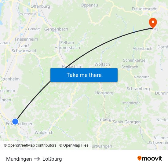 Mundingen to Loßburg map