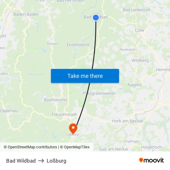 Bad Wildbad to Loßburg map