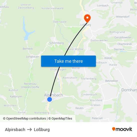 Alpirsbach to Loßburg map