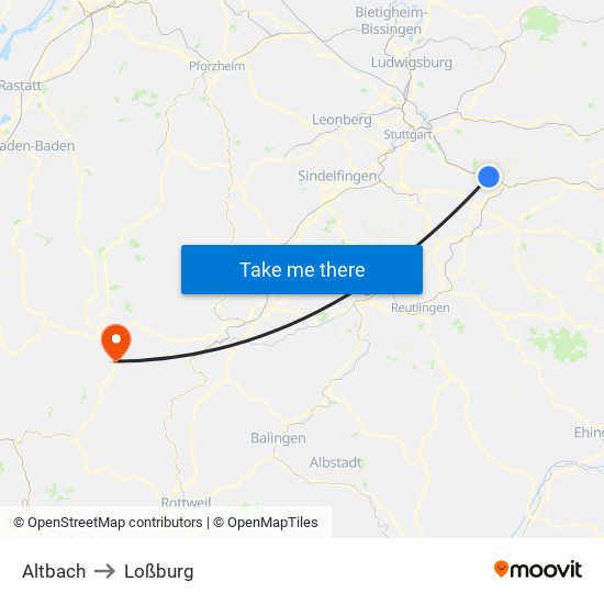 Altbach to Loßburg map