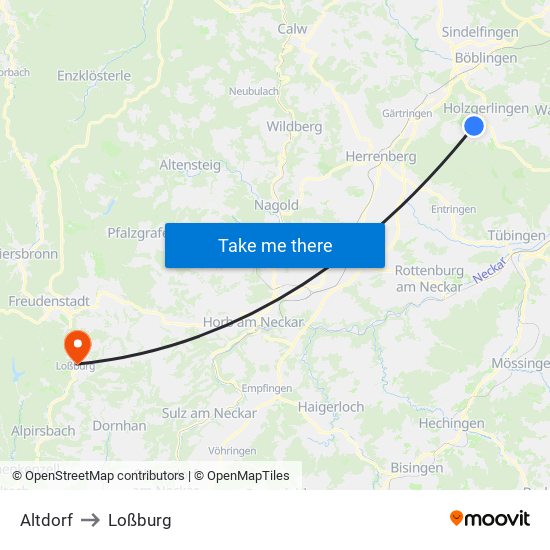 Altdorf to Loßburg map