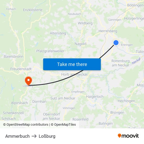 Ammerbuch to Loßburg map