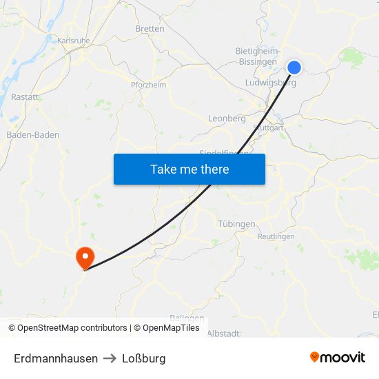 Erdmannhausen to Loßburg map