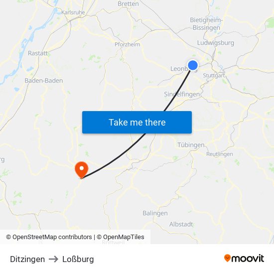 Ditzingen to Loßburg map