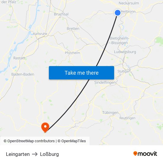 Leingarten to Loßburg map