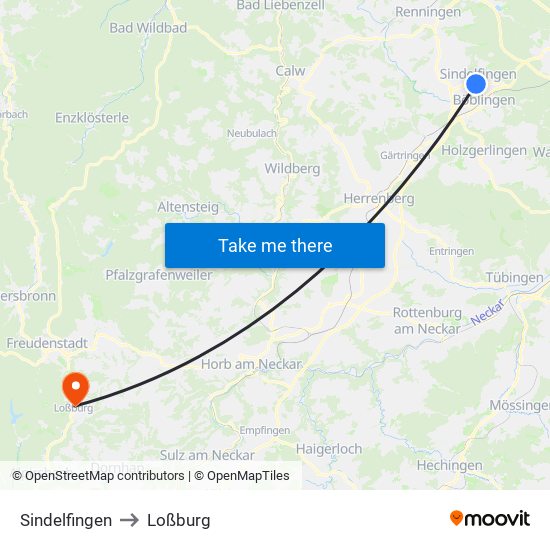 Sindelfingen to Loßburg map