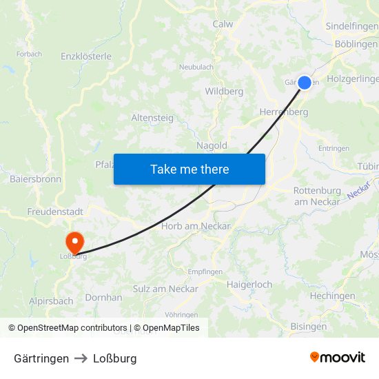 Gärtringen to Loßburg map