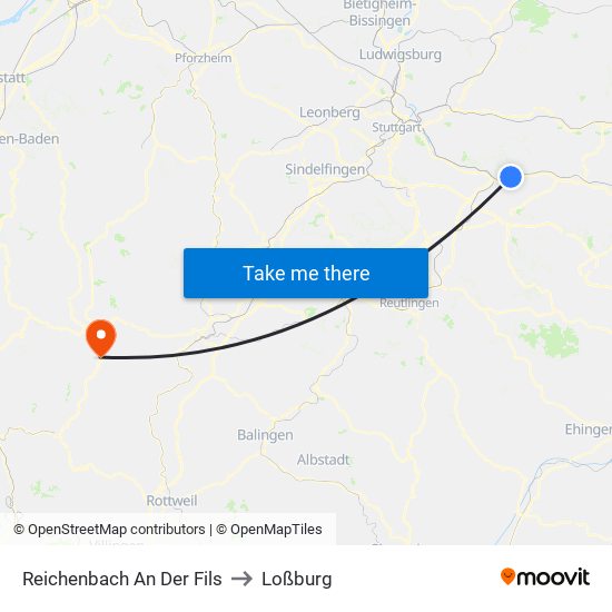 Reichenbach An Der Fils to Loßburg map