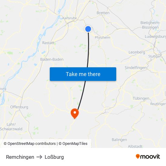 Remchingen to Loßburg map