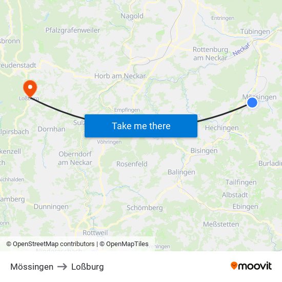 Mössingen to Loßburg map