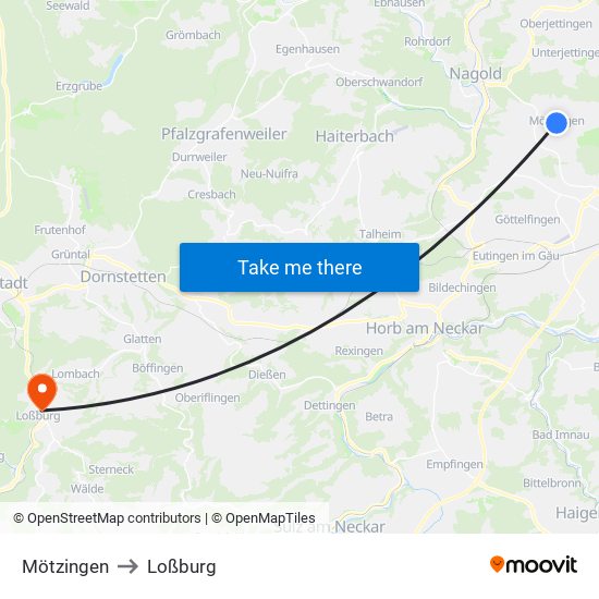 Mötzingen to Loßburg map