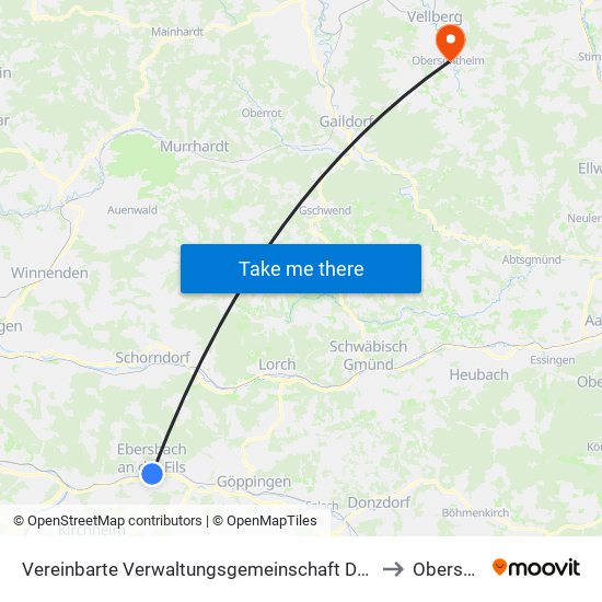 Vereinbarte Verwaltungsgemeinschaft Der Stadt Ebersbach An Der Fils to Obersontheim map