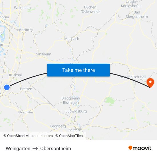 Weingarten to Obersontheim map