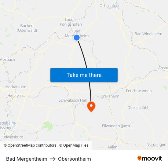 Bad Mergentheim to Obersontheim map