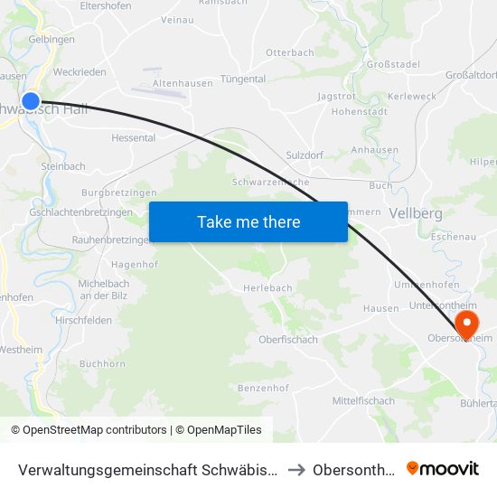 Verwaltungsgemeinschaft Schwäbisch Hall to Obersontheim map