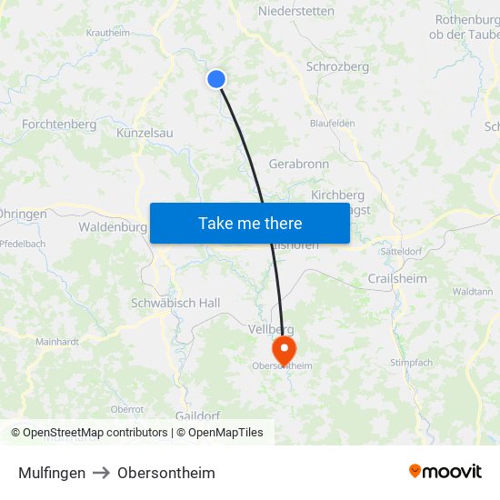 Mulfingen to Obersontheim map