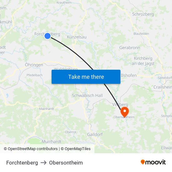 Forchtenberg to Obersontheim map