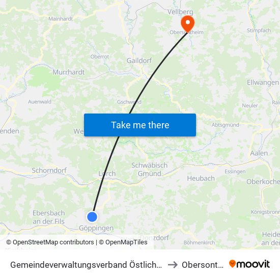 Gemeindeverwaltungsverband Östlicher Schurwald to Obersontheim map