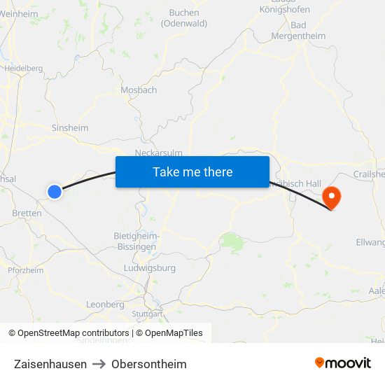 Zaisenhausen to Obersontheim map