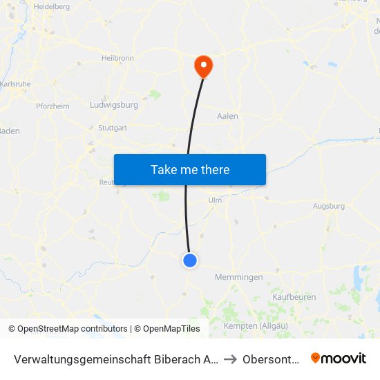 Verwaltungsgemeinschaft Biberach An Der Riß to Obersontheim map