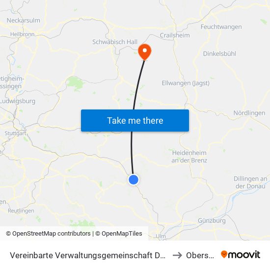 Vereinbarte Verwaltungsgemeinschaft Der Stadt Geislingen An Der Steige to Obersontheim map