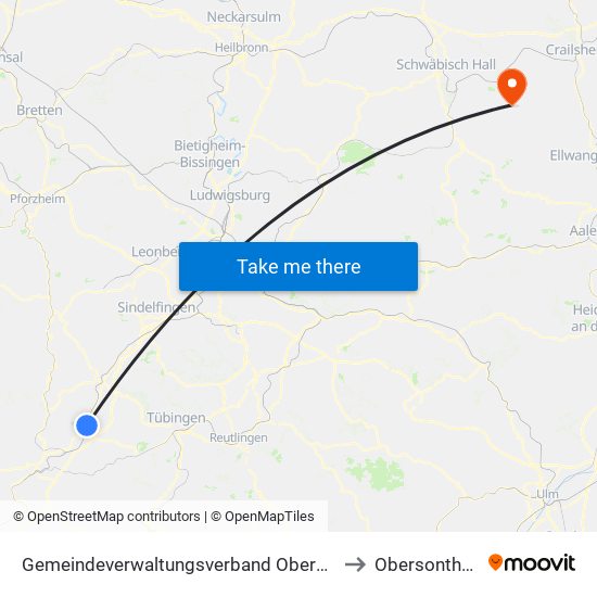 Gemeindeverwaltungsverband Oberes Gäu to Obersontheim map