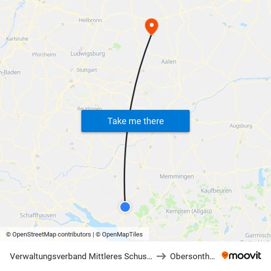 Verwaltungsverband Mittleres Schussental to Obersontheim map