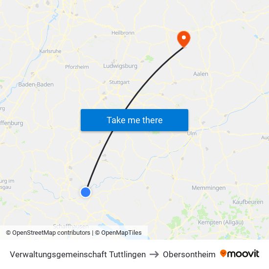 Verwaltungsgemeinschaft Tuttlingen to Obersontheim map