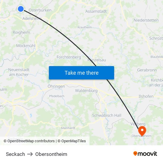 Seckach to Obersontheim map