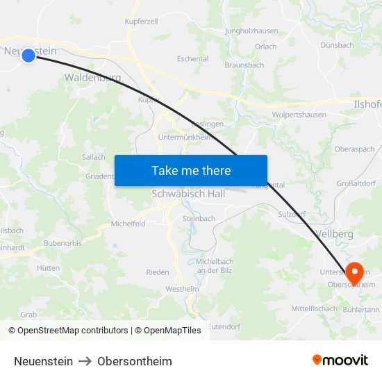 Neuenstein to Obersontheim map