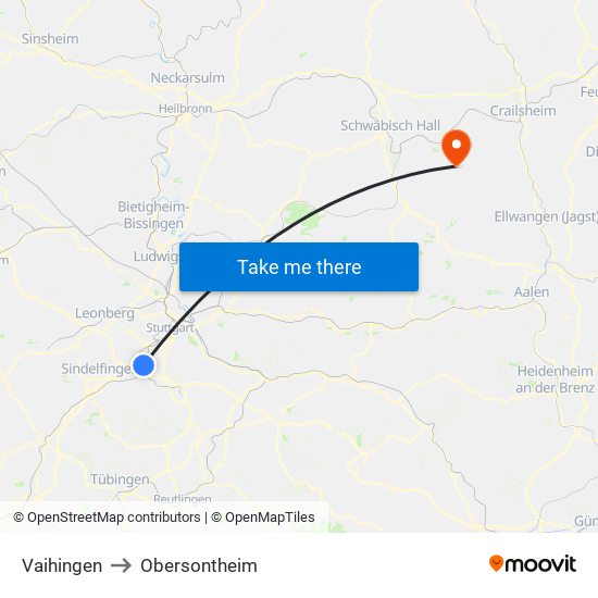 Vaihingen to Obersontheim map