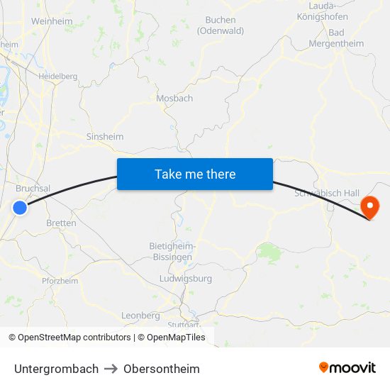 Untergrombach to Obersontheim map