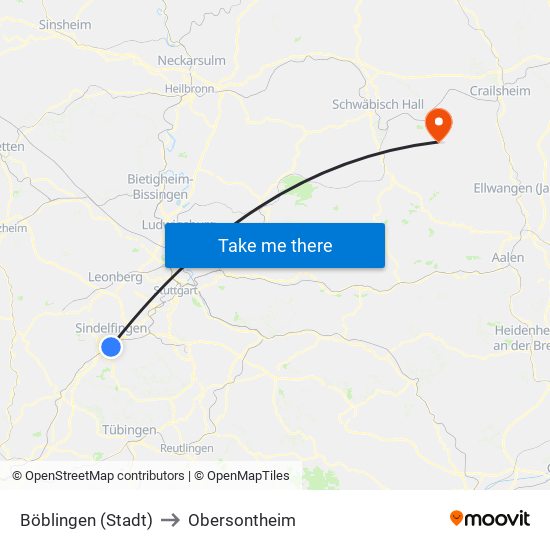 Böblingen (Stadt) to Obersontheim map