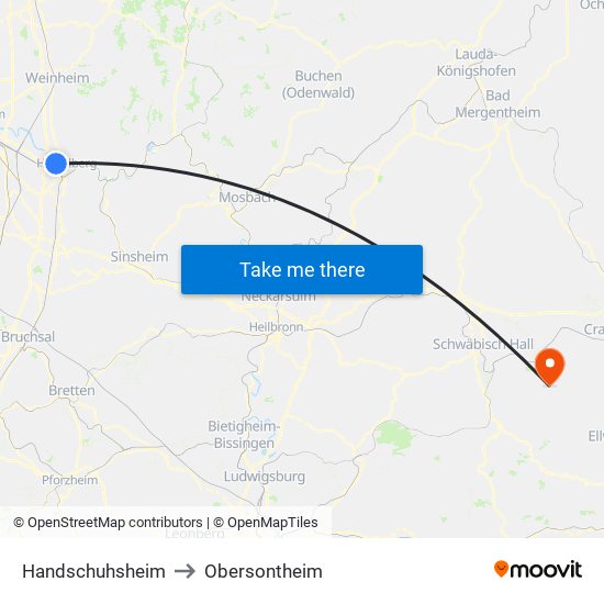 Handschuhsheim to Obersontheim map