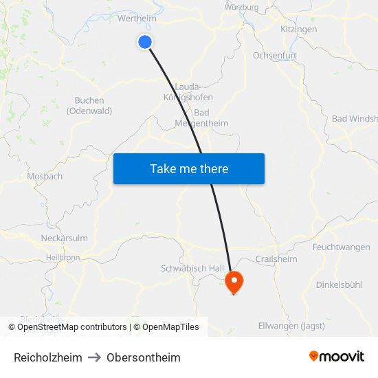 Reicholzheim to Obersontheim map