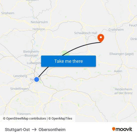 Stuttgart-Ost to Obersontheim map