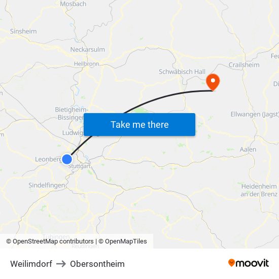 Weilimdorf to Obersontheim map