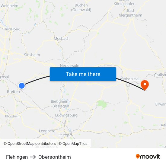 Flehingen to Obersontheim map