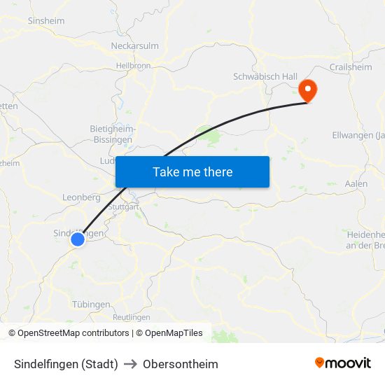 Sindelfingen (Stadt) to Obersontheim map