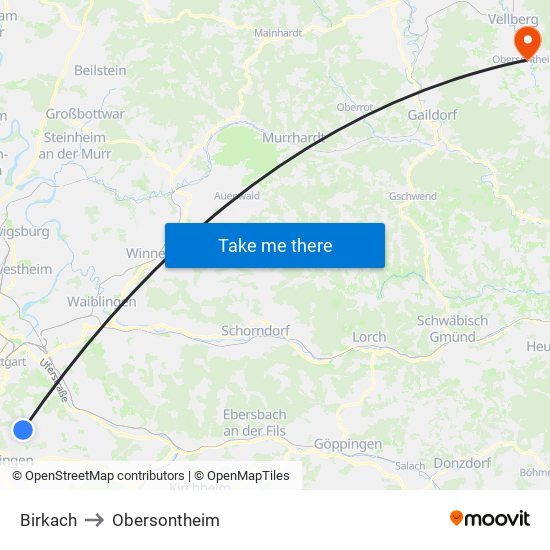 Birkach to Obersontheim map