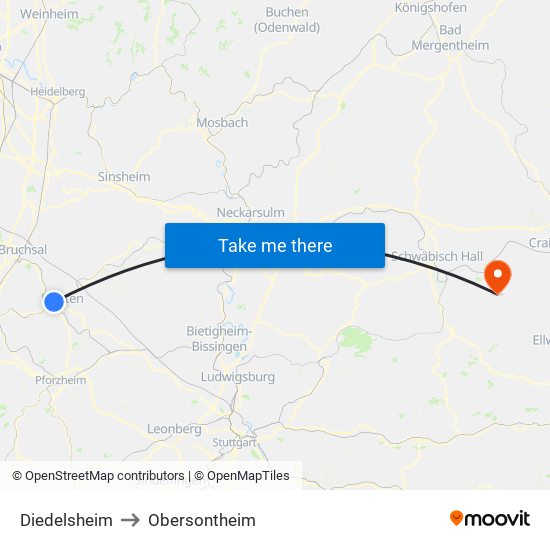 Diedelsheim to Obersontheim map