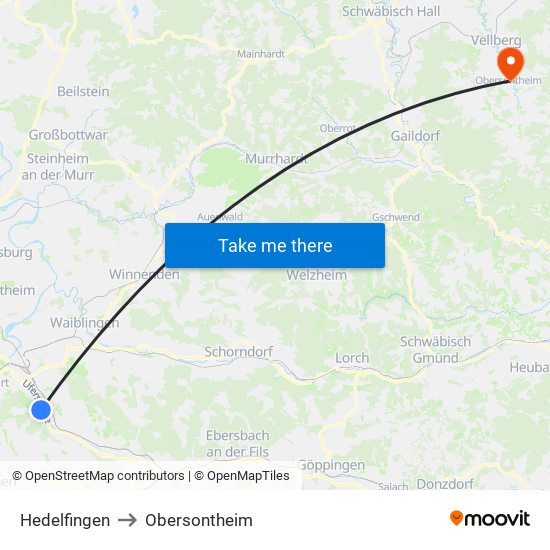 Hedelfingen to Obersontheim map