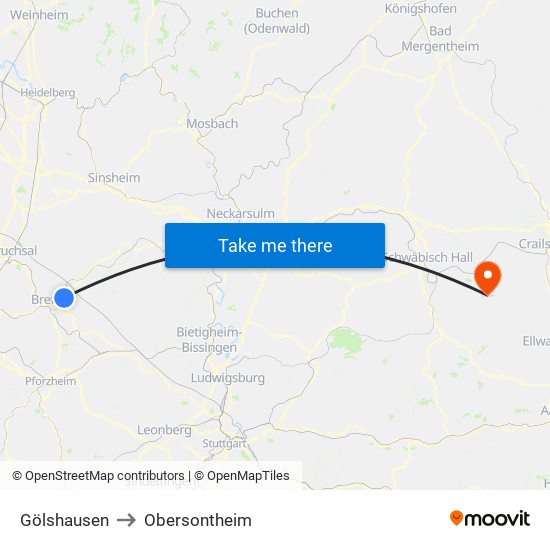Gölshausen to Obersontheim map