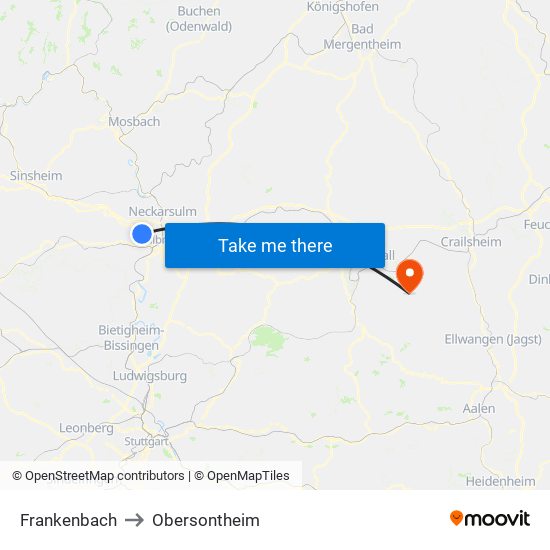 Frankenbach to Obersontheim map