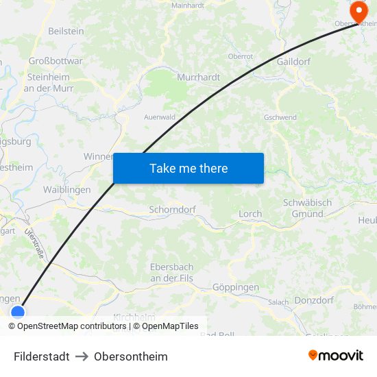 Filderstadt to Obersontheim map
