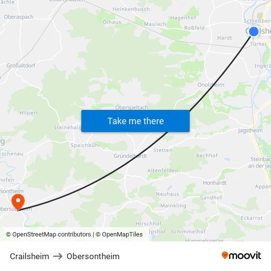 Crailsheim to Obersontheim map